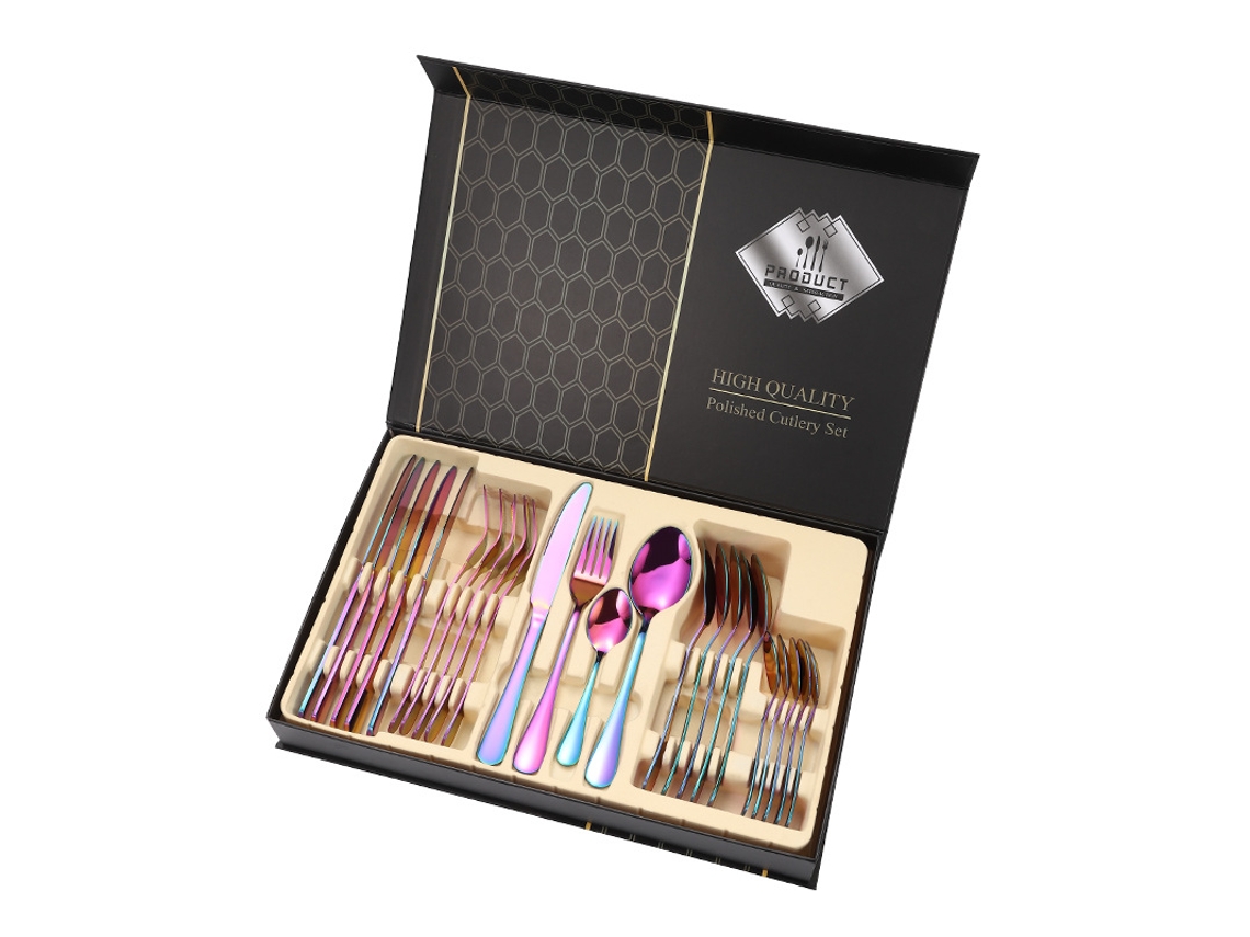Conjunto de Caixa de Presente de Talheres de Aço Inoxidável 24 Und Colorido GERTIZ