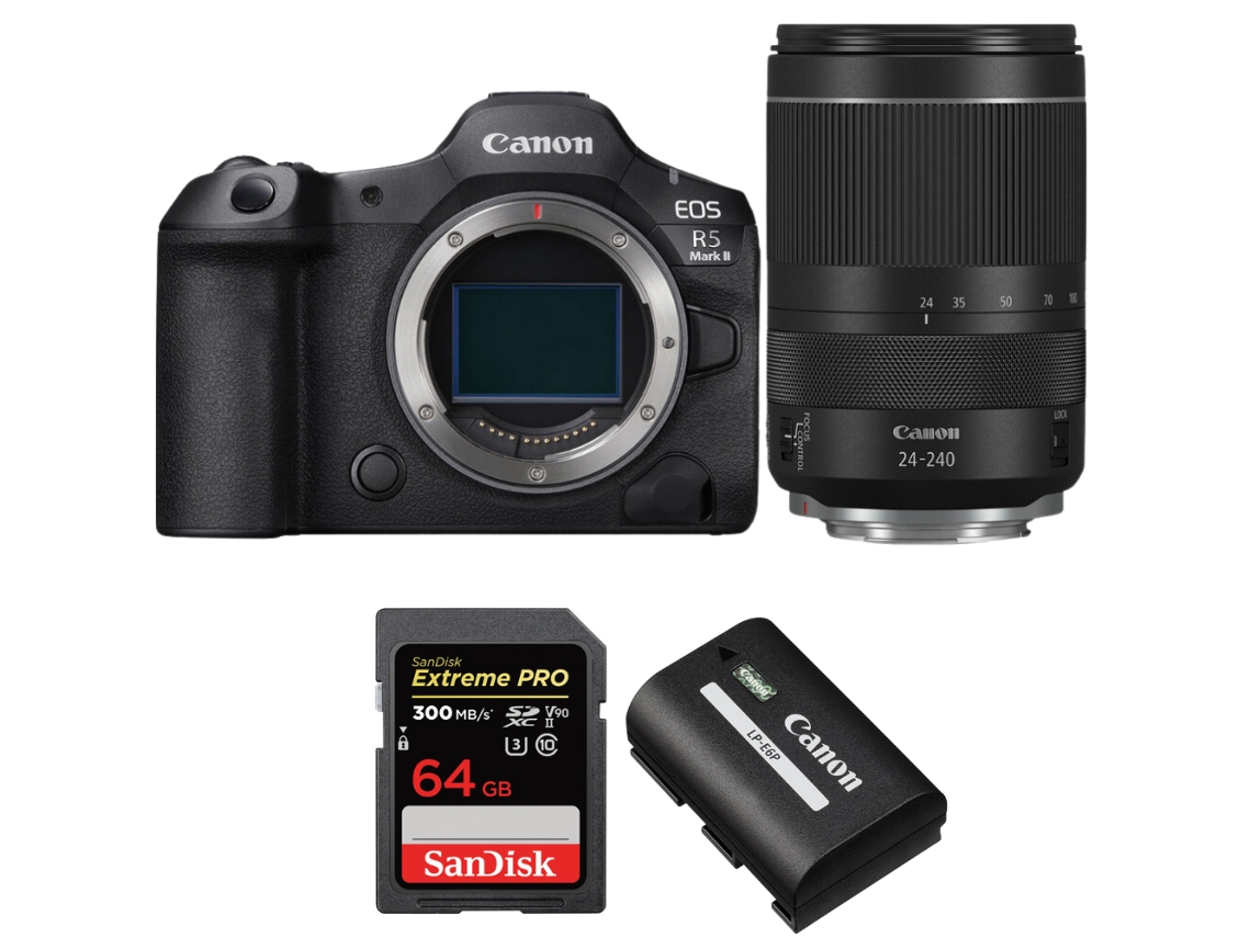 Canon Eos R5 Mark Ii + Rf 24-240mm F/4-6.3 Is Usm + 1 Sandisk 64gb Uhs-ii 300mb/s + 1 Canon Lp-e6p + Ebook “20 Consejos Para Fotos Que Impactan”