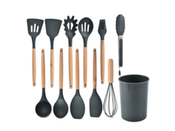 Conjunto de Utensílios de Cozinha Utensílios de Cozinha de Silicone Antiaderente Conjunto de Utensílios de Cozinha Resistente Ao Calor Cinza GERTIZ