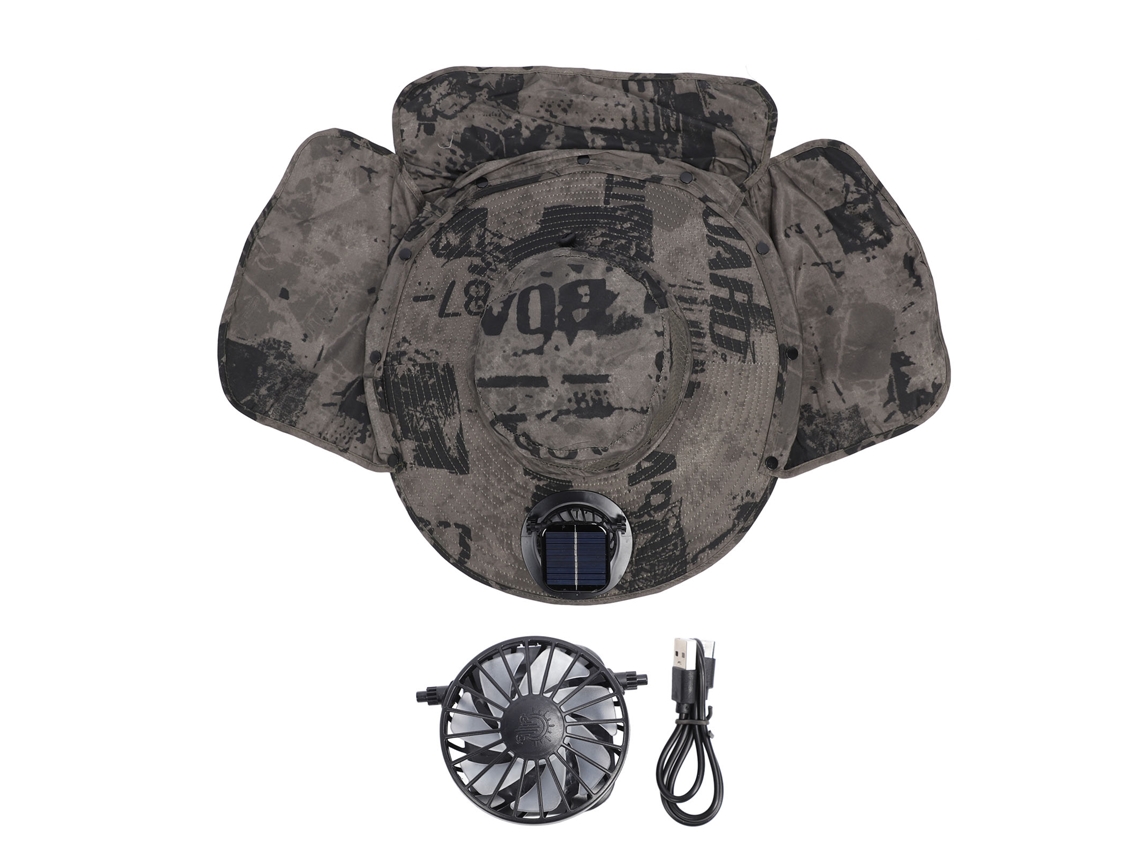 Sombrero Para El Sol Con Ventilador Solar Recargable Upf50, Ala Ancha Ajustable Para Pesca, Color Tinta Verde.