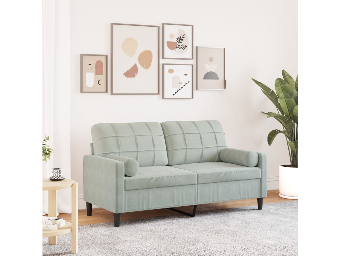 Sofá De 2 Plazas Con Cojines Terciopelo Gris Claro 140 Cm