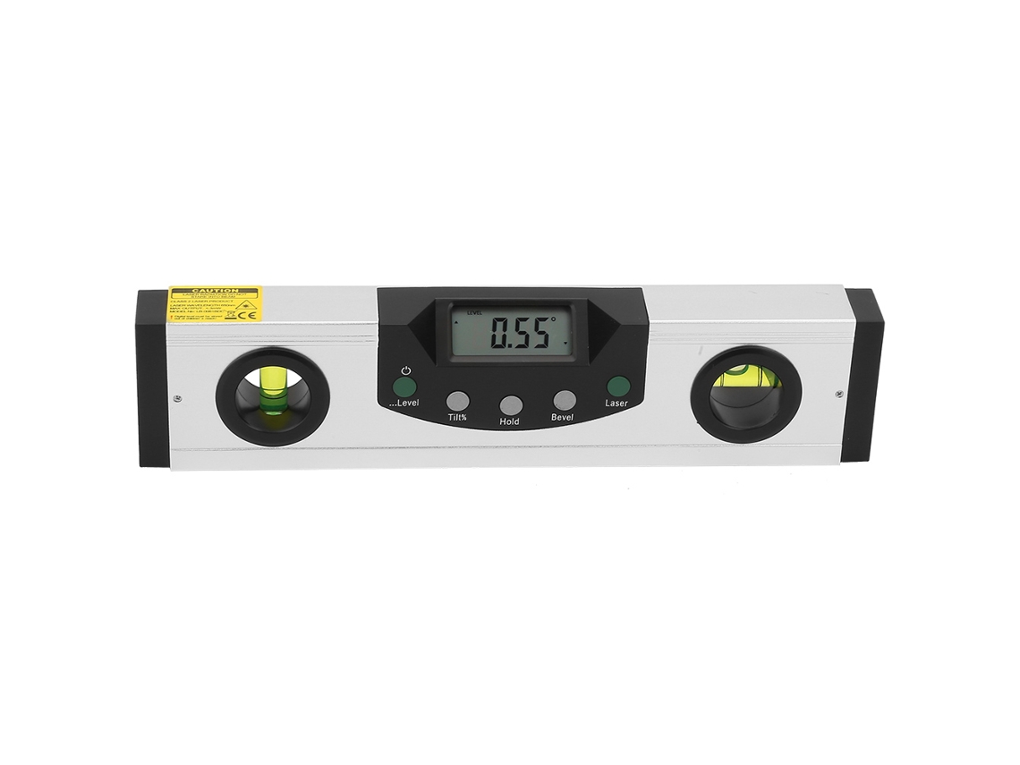 Nivel láser rojo magnético con pantalla LCD, transportador e inclinómetro, 248 mm