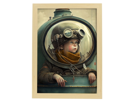 NACNIC Poster Niño Explorador En Estilo Surrealismo Cinematográfico Ilustraciones Y Grabados De Historieta Abstracta Y Artística A4 Marcos Madera