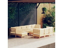 11 Piezas Conjunto Lounge Jardim C/ Almofadões Creme Pinho Maciço Dkd Decoración Del Hogar