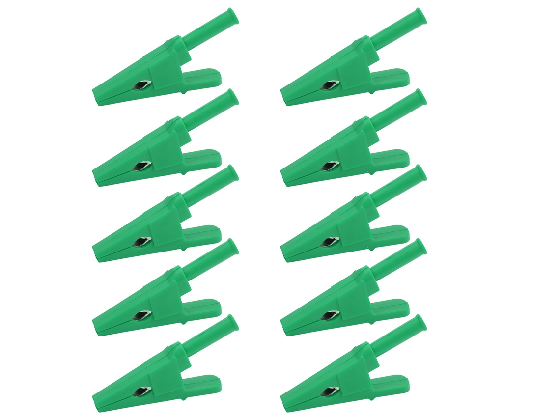 10 Pinzas De Prueba De Energía Con Apertura De 20 Mm, Buena Conductividad, Seguras, Con Conector De 4 Mm, Color Verde.