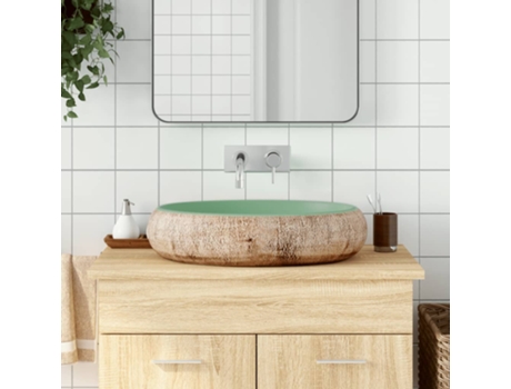 MAISON EXCLUSIVE Lavabo sobre encimera ovalado cerámica verde marrón 59x40x15 cm
