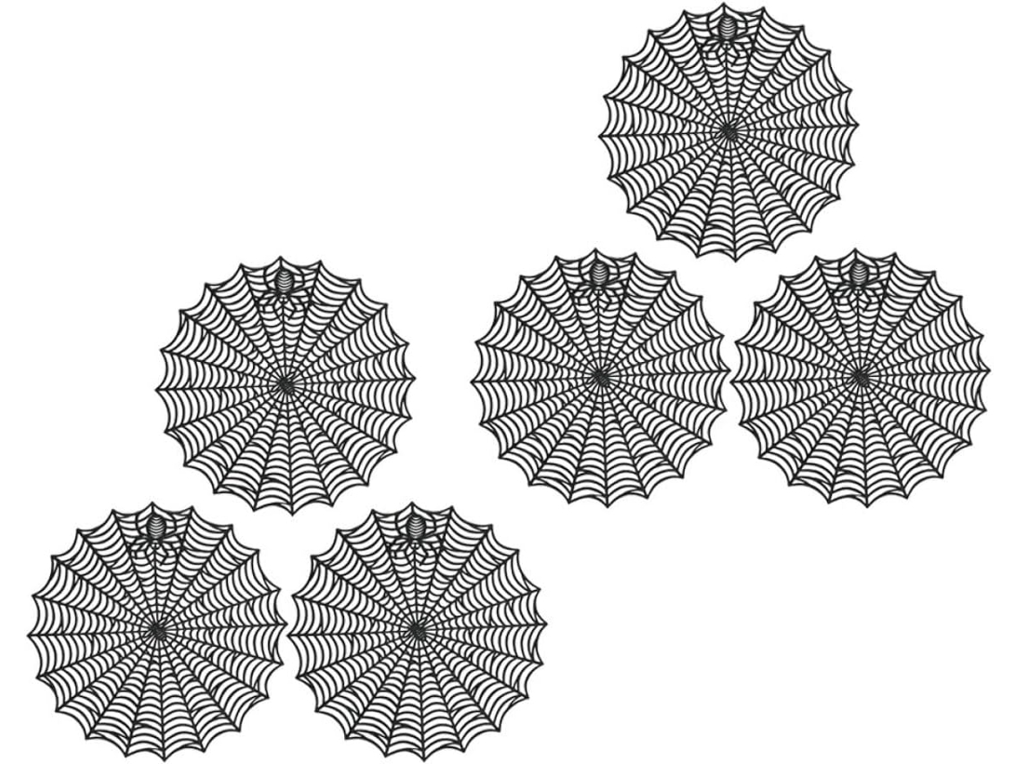 Juego De 6 Manteles Individuales Redondos De 38 Cm En Pvc Negro, Reutilizables, Con Patrón De