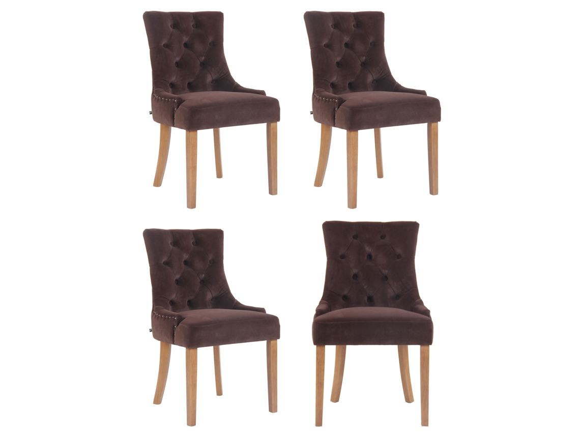 Juego de 4 sillas de comedor Aberdeen terciopelo marrón/antiguo claro CLP
