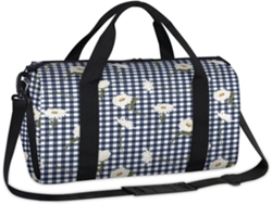 Bolso deportivo TROPICALLIFE blanco con estampado floral a cuadros (45x21x23cm)