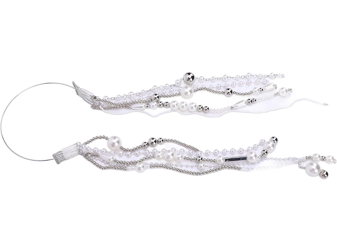 Diadema Elegante Con Borlas Y Perlas De Imitación, Accesorio Para El Cabello Con Cadena.
