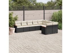 Conjunto de sofá de jardín de 9 piezas con cojines, ratán negro, Dkd Home Decor