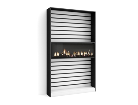Librería estantería, 110x186x25cm, Salón - Comedor - Oficina, Chimenea eléctrica, Blanco y negro