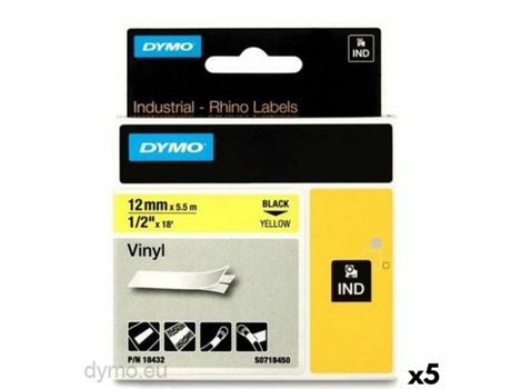 Cinta Laminada para Rotuladoras Rhino DYMO ID1-12 12 x 5,5 mm Negro Amarillo Vinilo Autoadhesivas (5 Unidades)