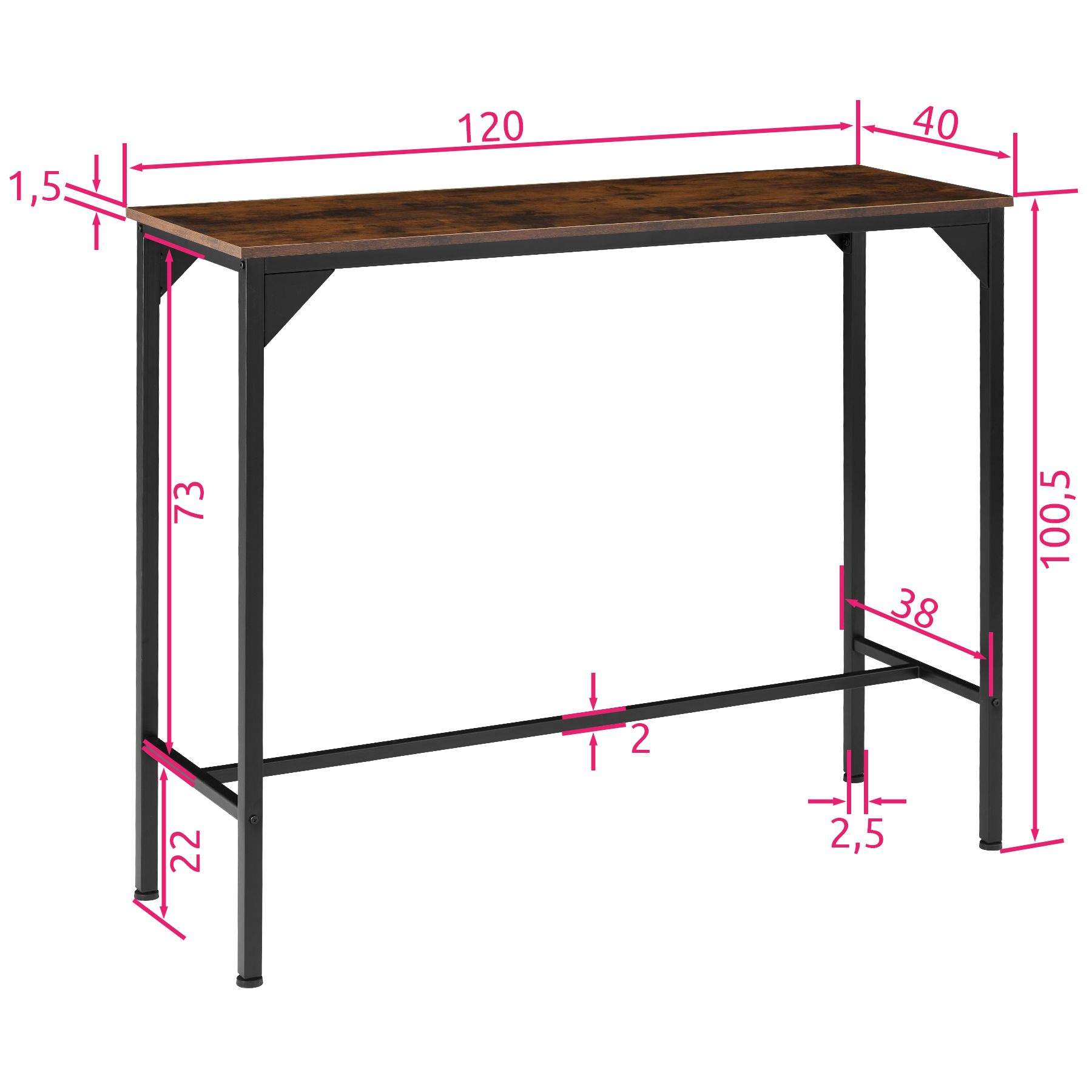 Tectake 800966 Mesa de comedor alta para cocina con diseño industrial mueble recibidor minimalista mobiliario inte kerry 120x40x1005cm bar