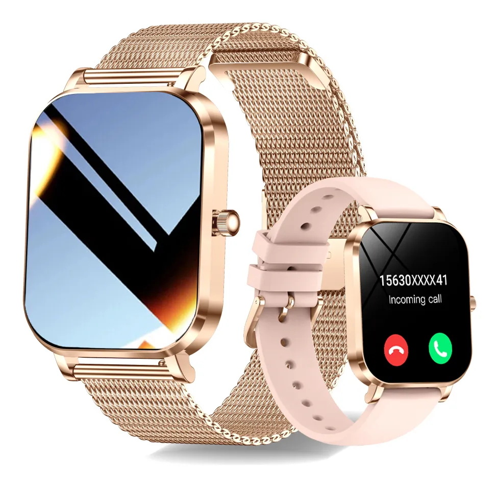 Reloj inteligente AMOLED para mujer con Bluetooth, llamadas, monitor de frecuencia cardíaca, oxígeno en sangre y resistente al agua.