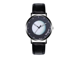 Reloj De Pareja De Cuero De Moda Con Esfera Redonda Y Movimiento De Cuarzo (negro)