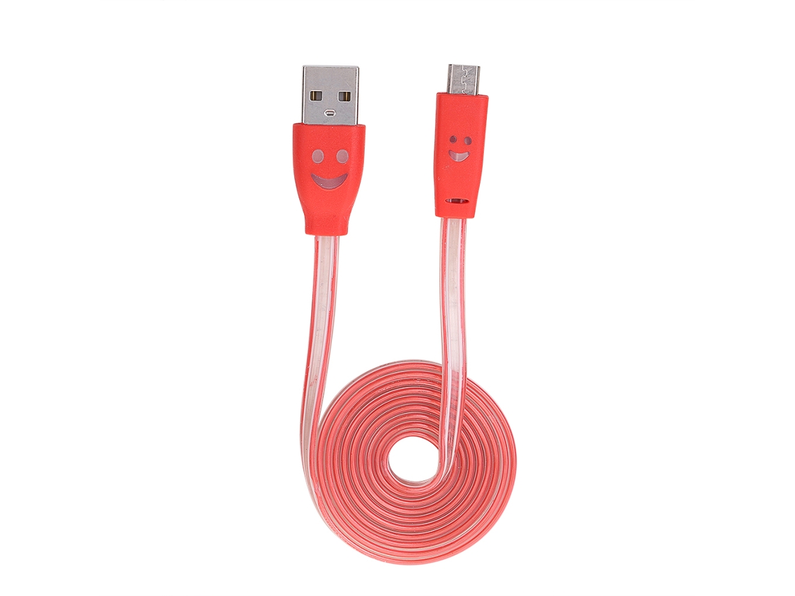 Cable De Datos (luminoso Transparente, Sincronización Y Carga) Cable De Datos De Cara Sonriente Luminosa Transparente (1m Sistema Android) Rojo Brillante