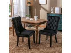 Silla De Comedor 2 Piezas - Modernas, Tapizadas En Terciopelo Con Respaldo Capitoné Y Patas De Madera - Negro