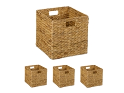 Relaxdays Cesta Almacenaje, Set De 4, Jacinto De Agua, Ropa, Juguetes, 30x30x30 Cm, Cestita Trenzada Estantería, Natural