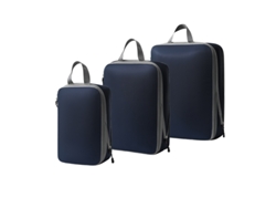 Bolsa de almacenamiento de compresión, juego de 3 piezas, bolsa de almacenamiento de viaje ligera, color azul marino y dorado