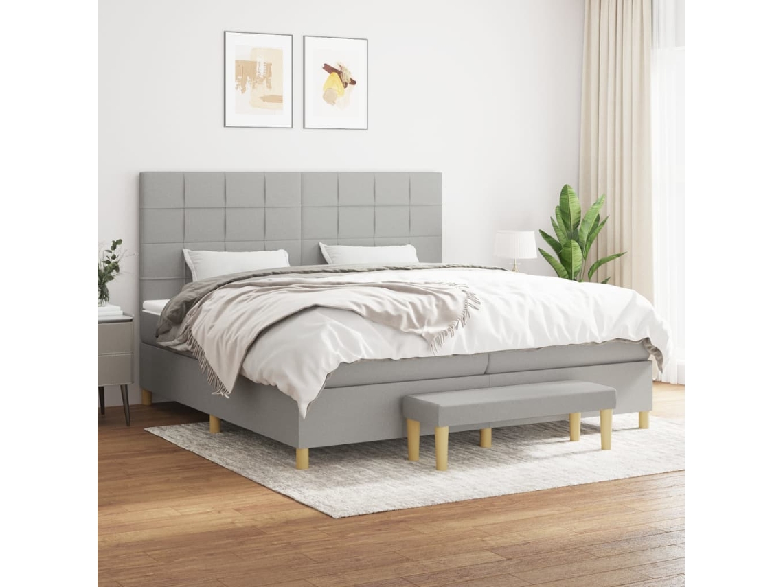 Cama Box Spring Con Colchón Tela Gris Claro 200x200 Cm