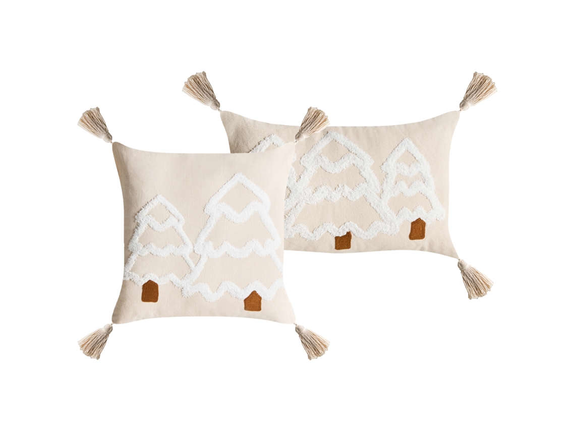 Conjunto De 2 Almofadas Decorativas Beliani Intsia De Algodão Creme 45x45x5