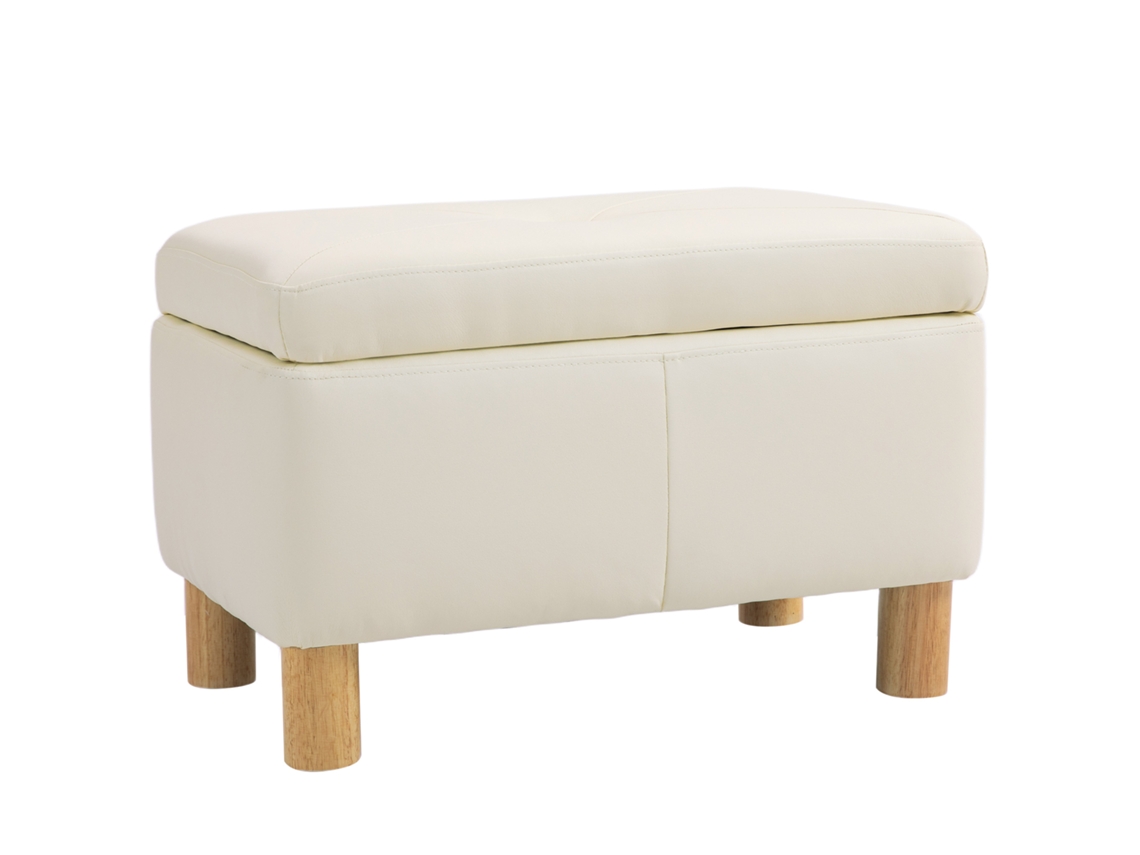 Baúl De Almacenamiento De Pu Con Patas De Madera, 60x38x40cm, Color Crema, 33l