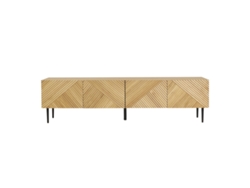 Mueble De Tv Diseño En Madera Clara Roble Macizo Grabado Y Metal Negro 4 Puertas L180 Cm Archipel Miliboo