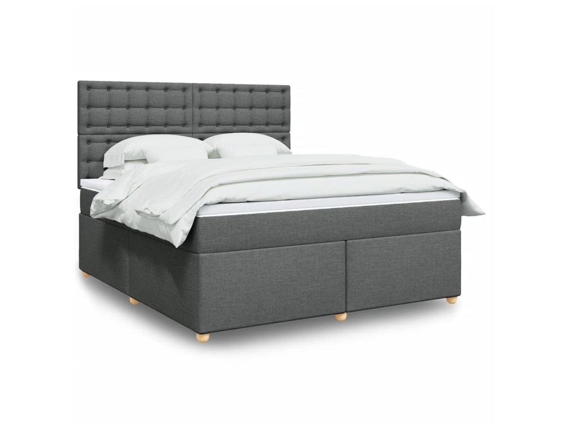 Cama Box Spring Con Colchón Tela Gris Oscuro 180x200 Cm