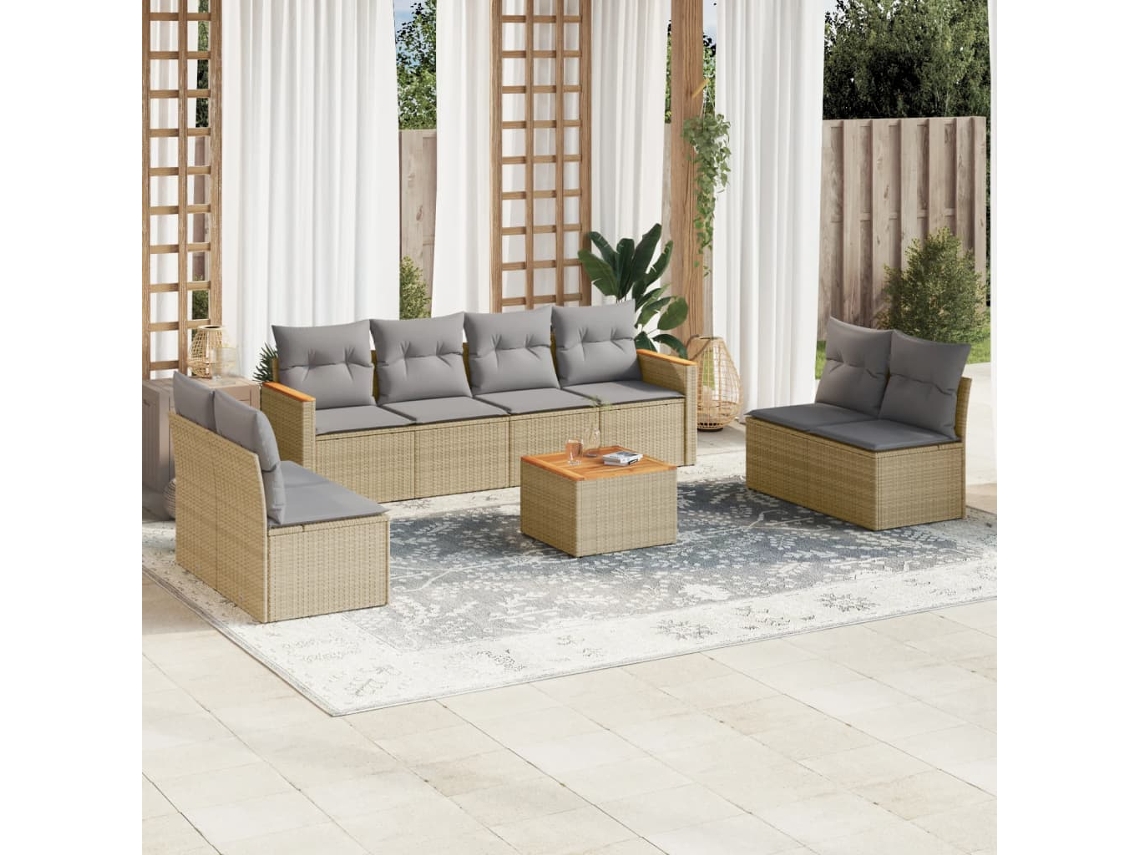 Conjunto de sofá de jardín de 9 piezas con cojines en mimbre beige mixto de DKD Home Decor
