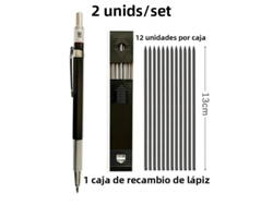 Juego de portaminas, 2,0 mm, 2B, grafito azul/marrón, ideal para estudiantes. Mdug (negro, 2 unidades)