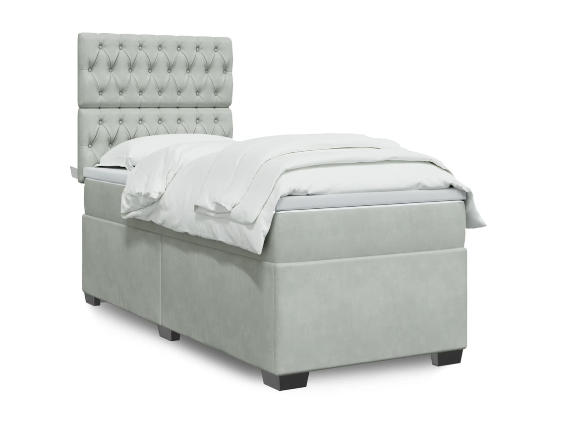 Cama Box Spring Con Colchón Terciopelo Gris Claro 100x200 Cm