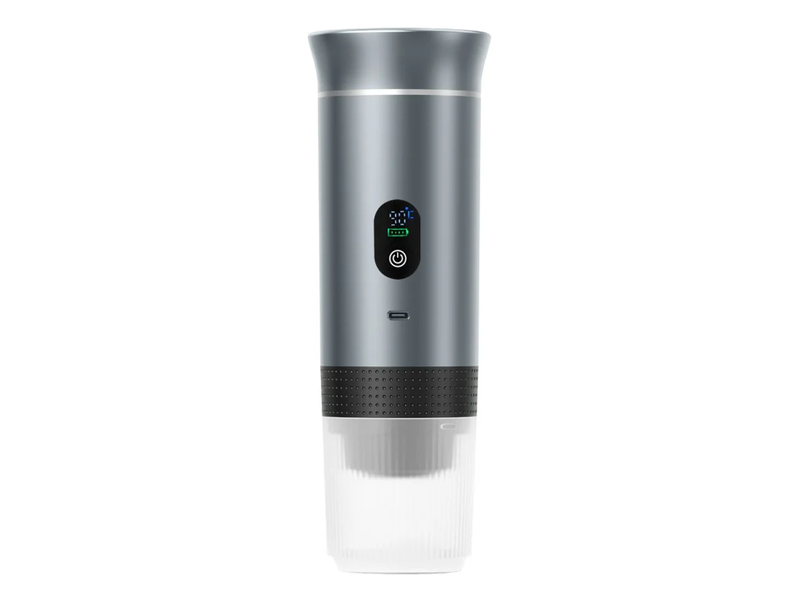 Cafetera portátil con pantalla digital, de cápsulas pequeñas, apta para café molido y cápsulas grandes y pequeñas (plata)