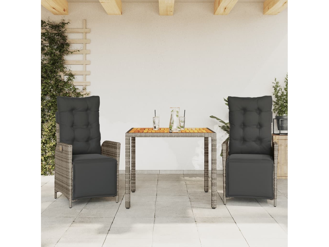 Conjunto de comedor de jardín de 3 piezas con cojines DKD Home Decor, ratán gris
