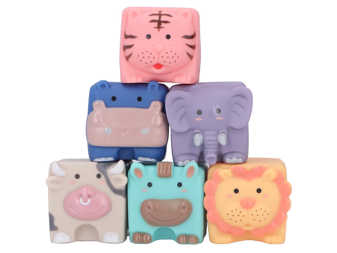 6 Bloques De Silicona Suave Para Bebés De 6 Meses En Adelante, Con Textura De Animales, Juguete Educativo Para Apretar.