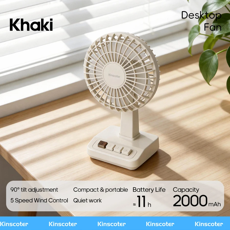 Ventilador De Escritorio Retro (color Caqui), 2000 Mah, Inclinación Ajustable De 90°, 5 Velocidades De Viento.