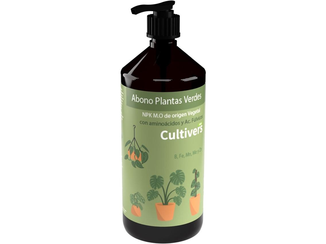 CULTIVERS Abono plantas verdes 1 L Fertilizante BIO Plantas de interior. Intensifica el verde de las hojas. Estimula del crecimiento. Vegano