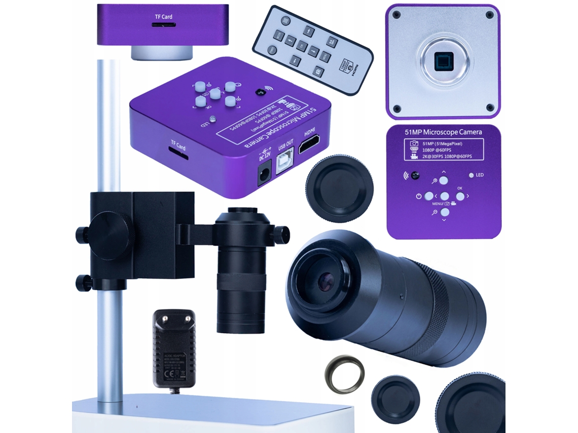 Microscopio Puppis Pink Pro 3 en 1: 51 MP, HDMI, USB | Lente 100x | Plataforma estable