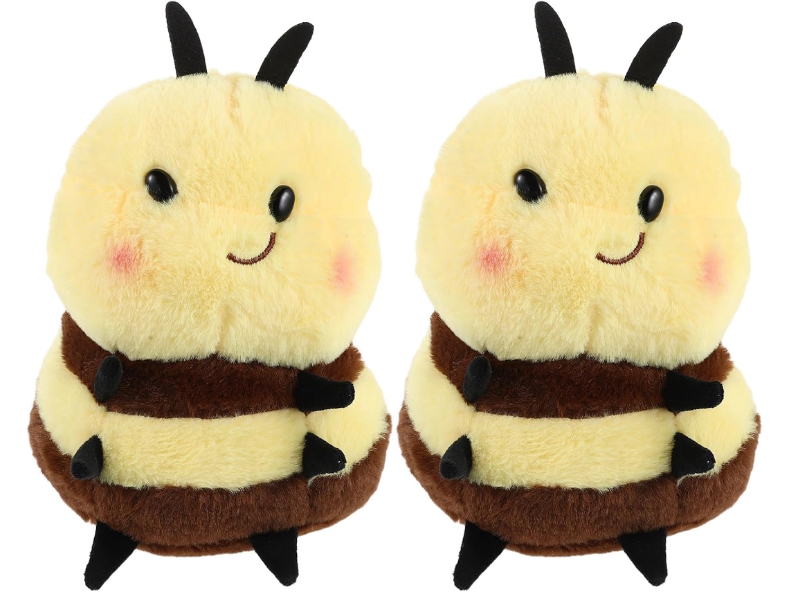 Juego de 2 abejas de peluche suaves y adorables con expresión sonriente, hechas de algodón PP, ideales para abrazar.