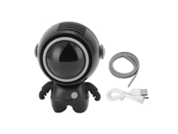 Mini ventilador USB con forma de astronauta (sin aspas), recargable, negro.