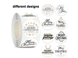 Conjunto de Etiquetas de Navidad ZMDECQNA Etiquetas Adhesivas Uds Diseños Dorados Regalo Decoración Negro - 500un (7x7x3cm)