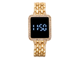 Reloj digital MDUG para mujer con pantalla táctil incrustada de diamantes y brazalete de acero inoxidable.