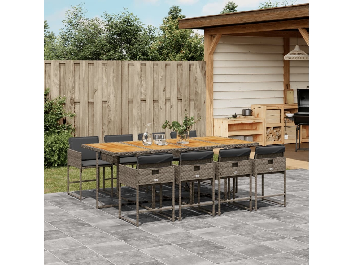 Conjunto de comedor de jardín DKD Home Decor de 9 piezas con cojines, ratán gris