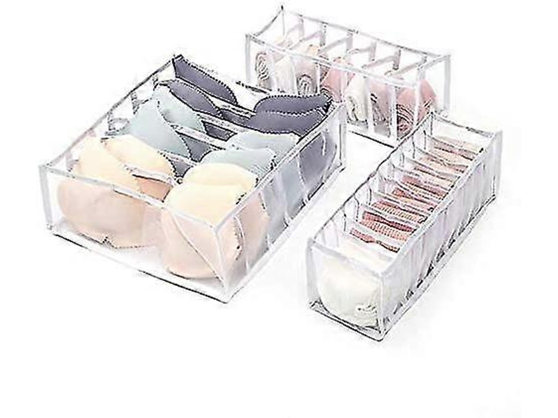 Caja plegable para guardar ropa interior (paquete de 3) con compartimento para sujetador, calcetines y corbata (blanco)