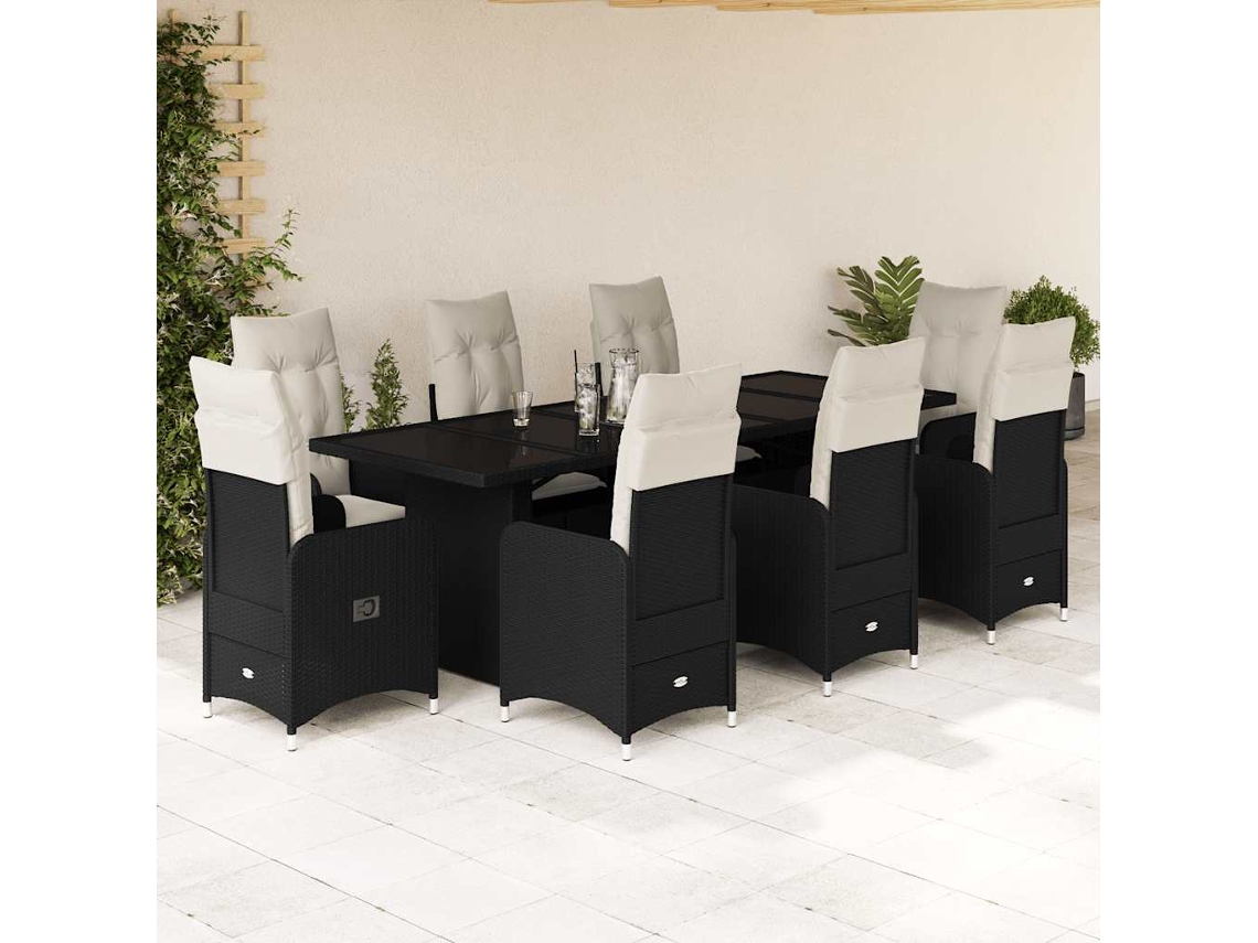 Conjunto de bistró de jardín de 9 piezas DKD Home Decor con cojines de mimbre negros