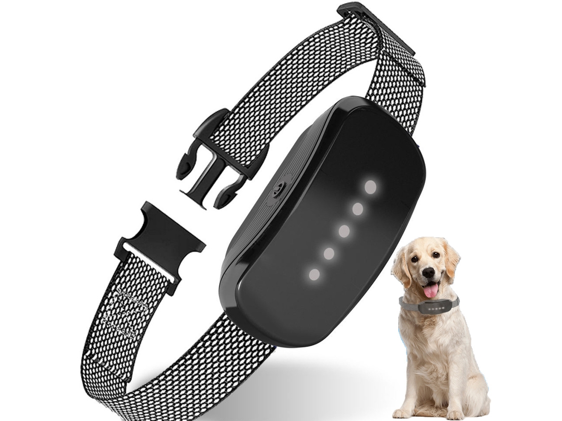 Collar antiladridos para perros, collar de entrenamiento antiladridos, ajustable en 5 niveles (negro) Spqment