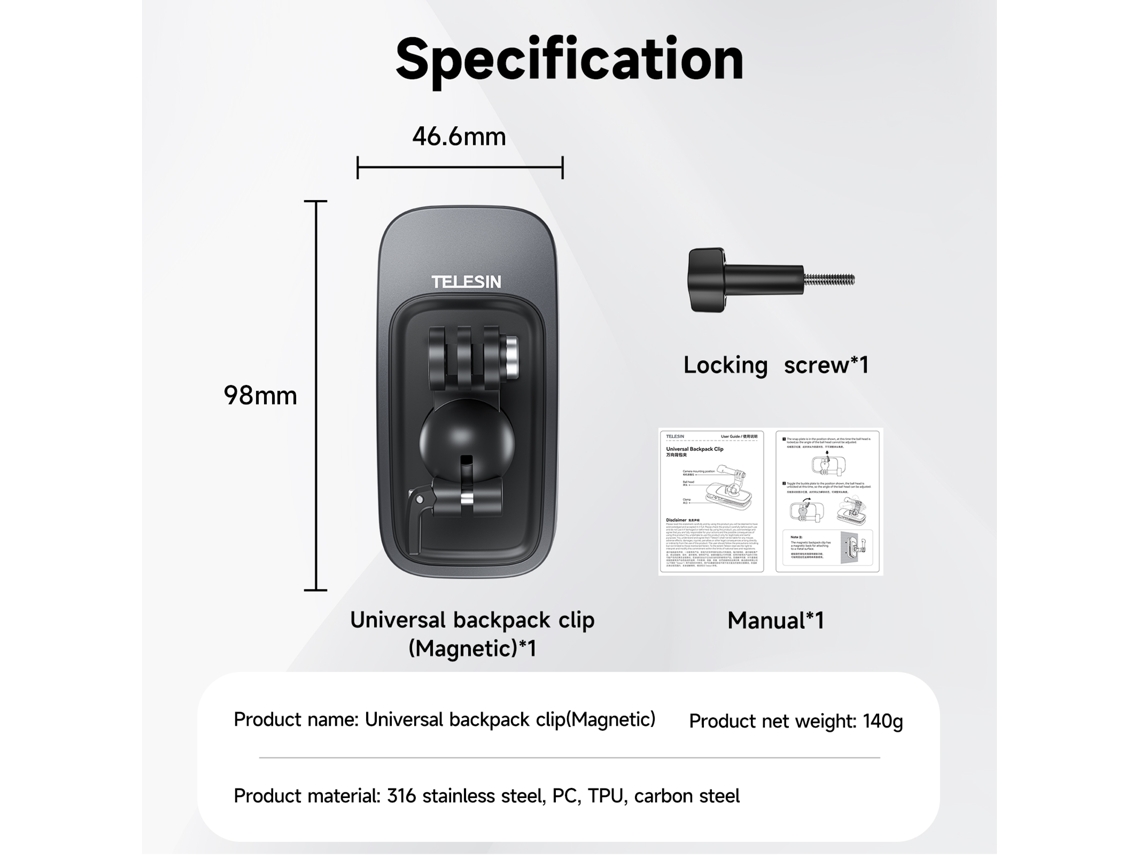 Clip Rotatorio Magnético Para Mochila Con Base Giratoria 360°, Compatible Con Gopro11/10/9/8, Clip Rápido Y Anti-deslizante