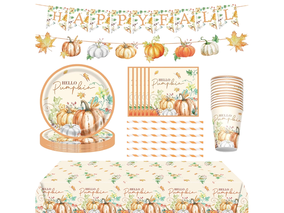 Set de decoración para fiesta de calabaza, incluye platos, servilletas, vasos, pancarta y mantel. NEVEANCE