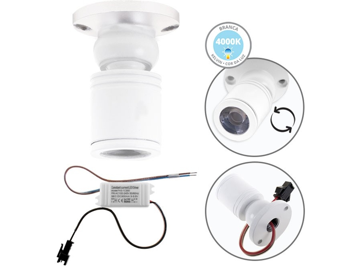 Foco orientable Melvin Redondo 1W LED 70 lm 4000K Alt. 4 X Diámetro 3 cm Blanco FERRIMEX