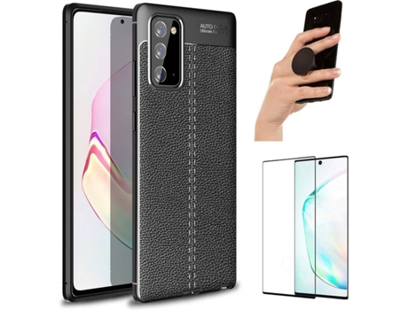 Kit Funda, Protector y Popsocket Samsung Galaxy Note 20 Rugged Leather Gris